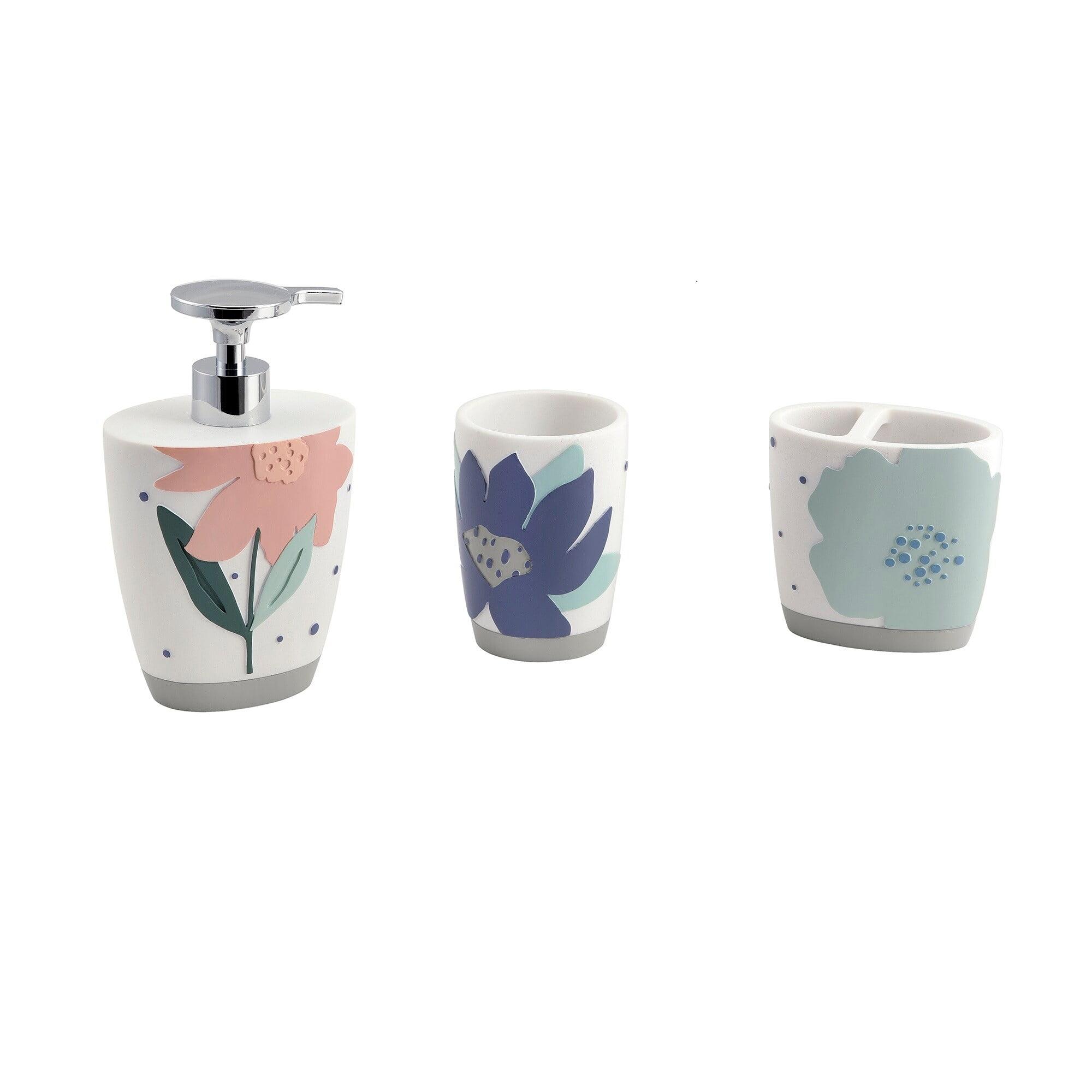 Summer Flower White and Multicolor Resin Kids' Bathroom Set