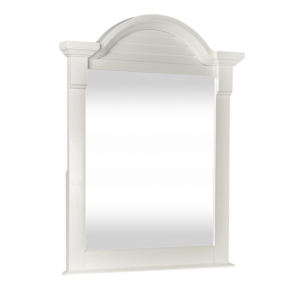 Oyster White Arched Crown Small Mirror with Beveled Glass