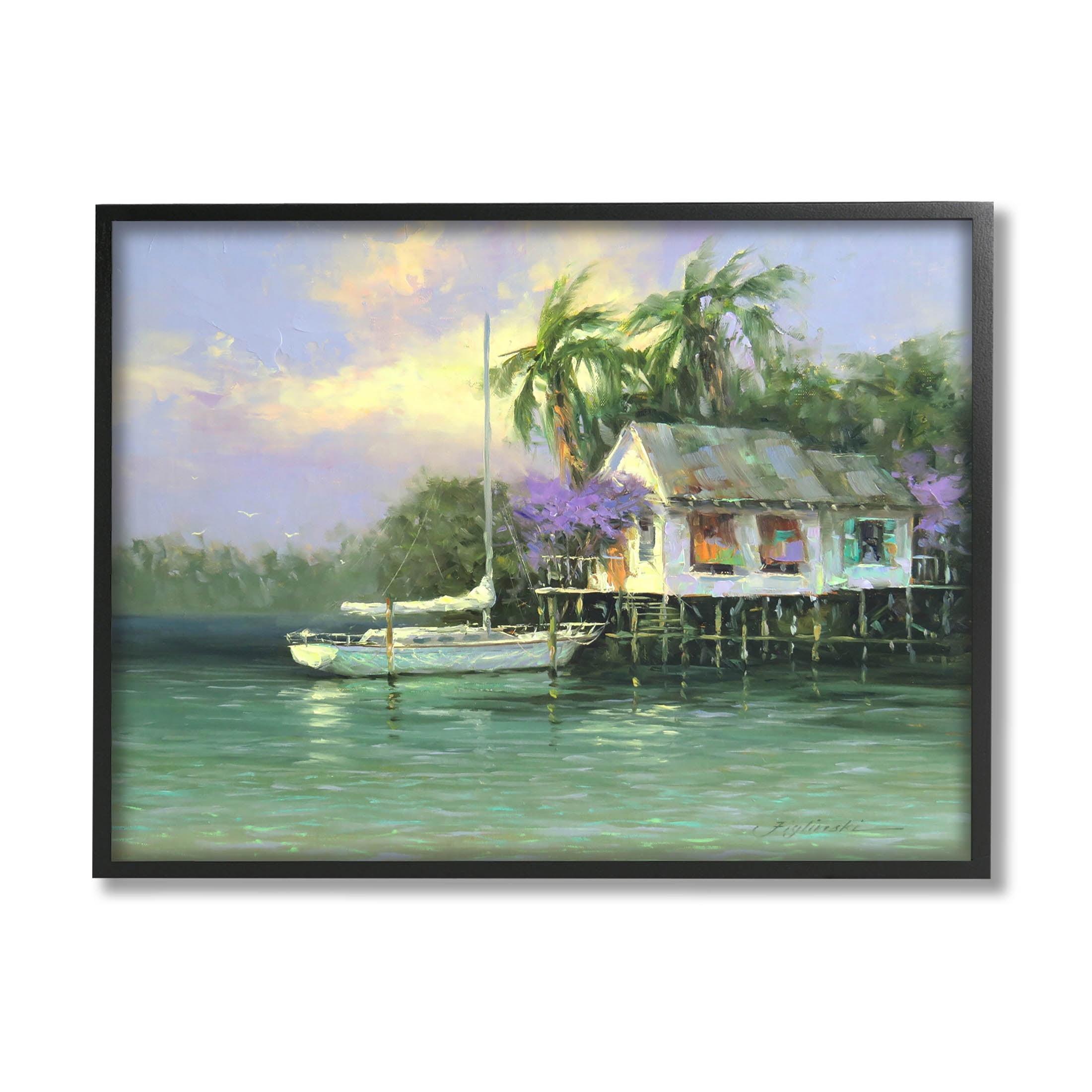 Summer Ocean Pier Palm Trees Landscape Canvas Print