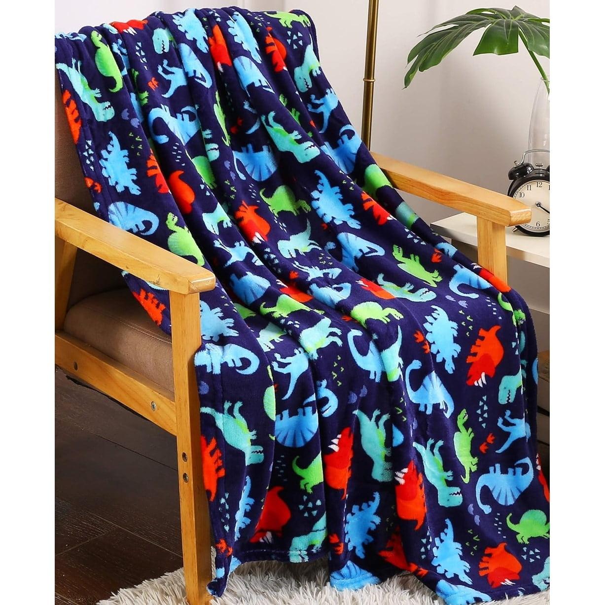 Dino Time Navy Blue Fleece Throw Blanket for Kids 50" x 60"