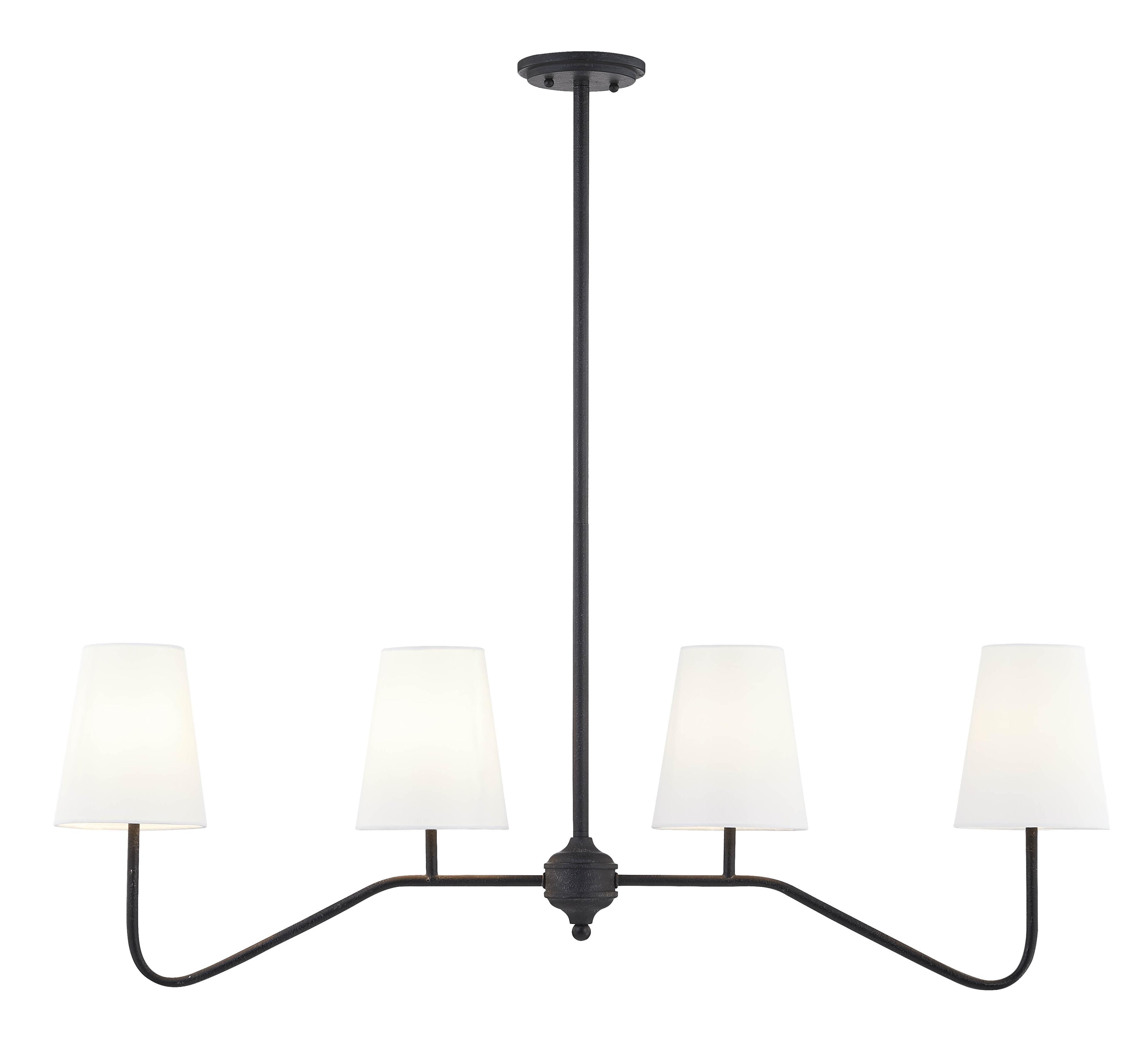 Matte Black 4-Light Linear Pendant Chandelier with White Shades