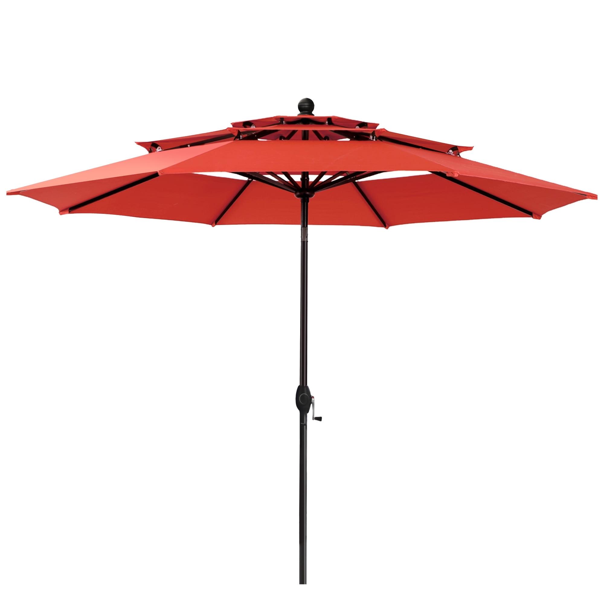 Summit Living 10ft Patio Umbrella 3-Tier Vented Outdoor Market Table Umbrella with Auto-Tilt – Orange Red