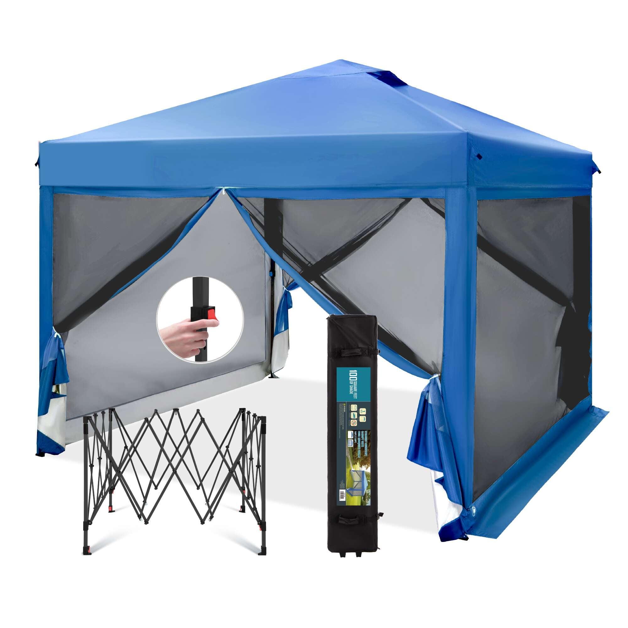 Blue 10' x 10' Pop-Up Canopy with Netting and Roller Bag