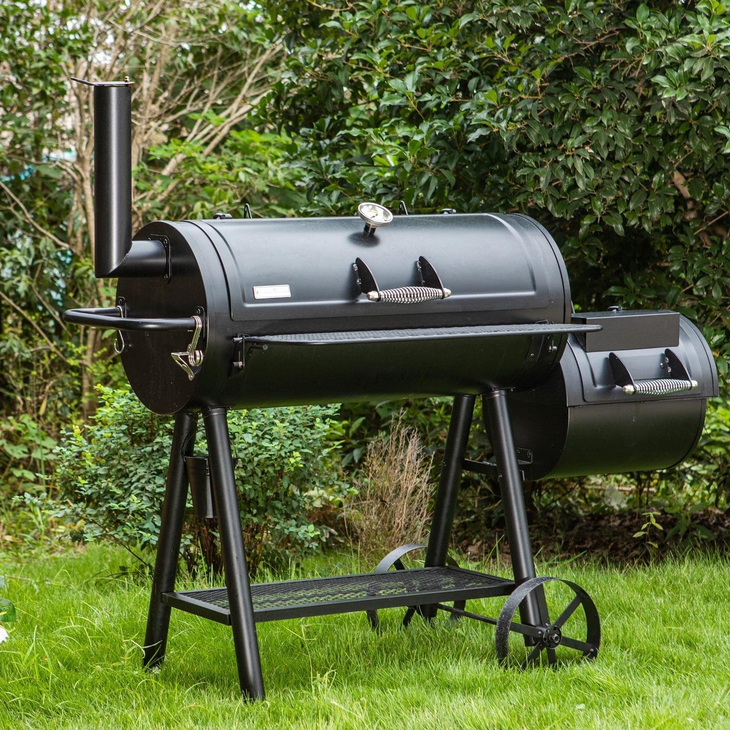 Extra Large Black Charcoal Grill with Offset Smoker