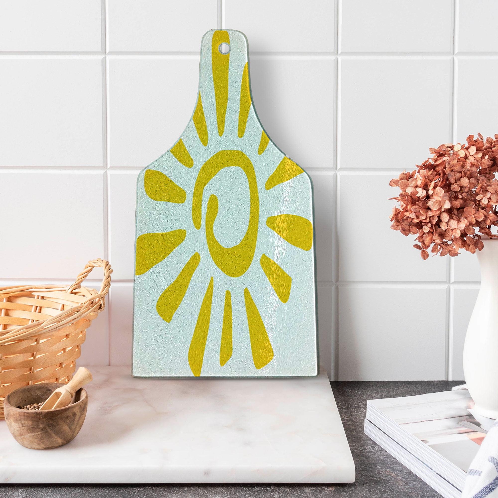 Ambesonne Sun Tempered Glass Cutting Board Doodle Sun Burst Summer Yellow White