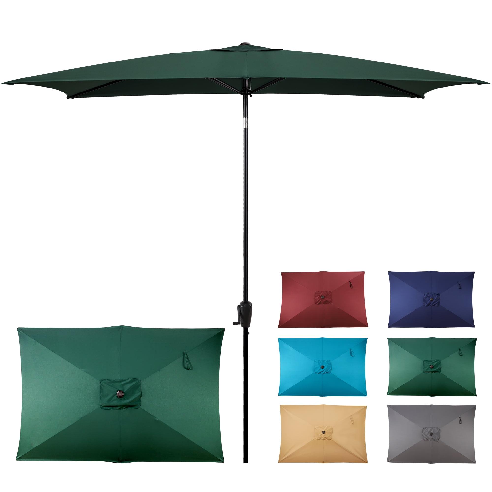 Sun-Ray 6.6x10 FT Rectangular Patio Umbrella with Push-Button Tilt and Hand Crank Canopy Lift, Table Umbrella with Solution Dyed Navy Fabric for Porch, Deck, Garden, and Swimming Pool, Hunter Green