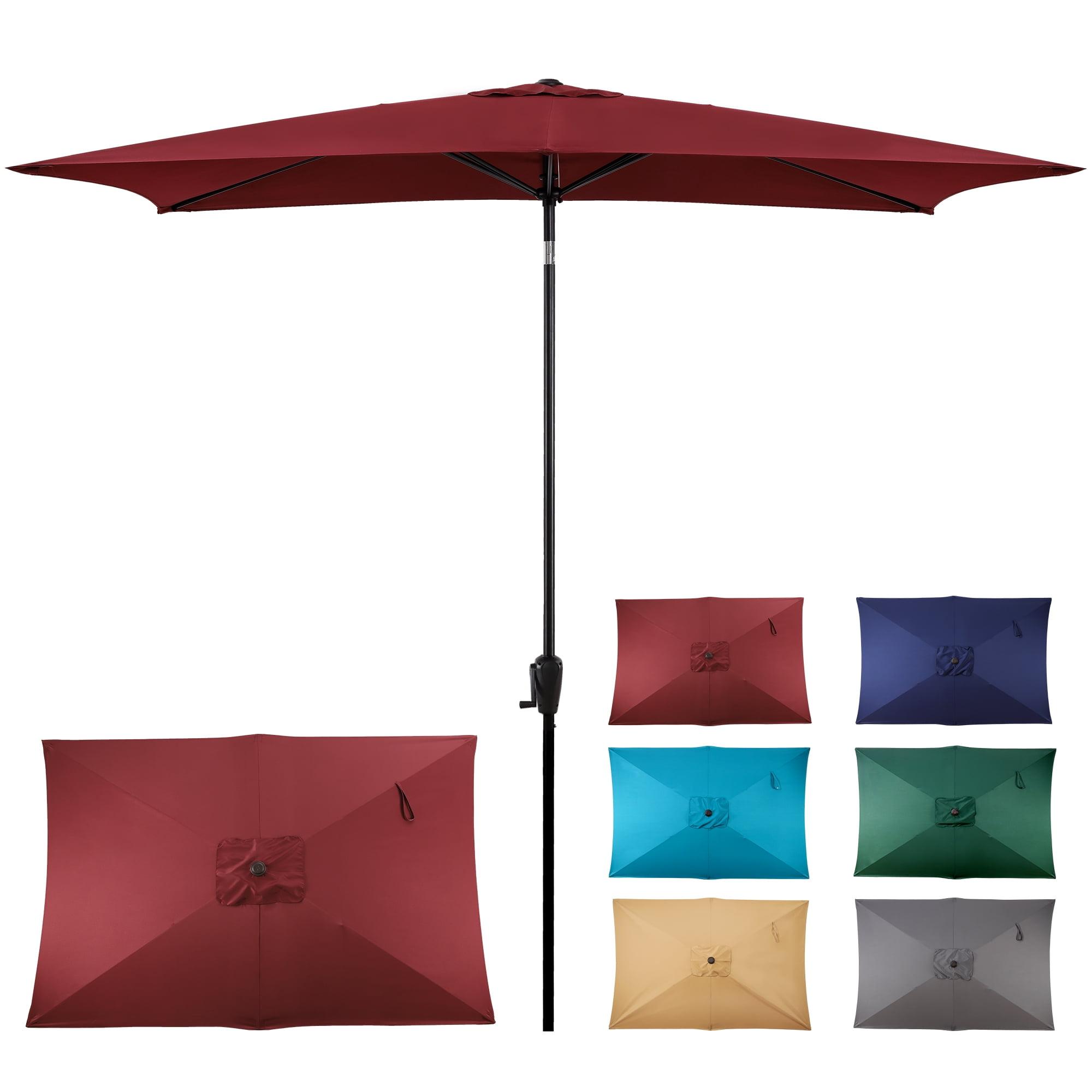 Scarlet and Black Rectangular Steel Market Umbrella with Crank Lift