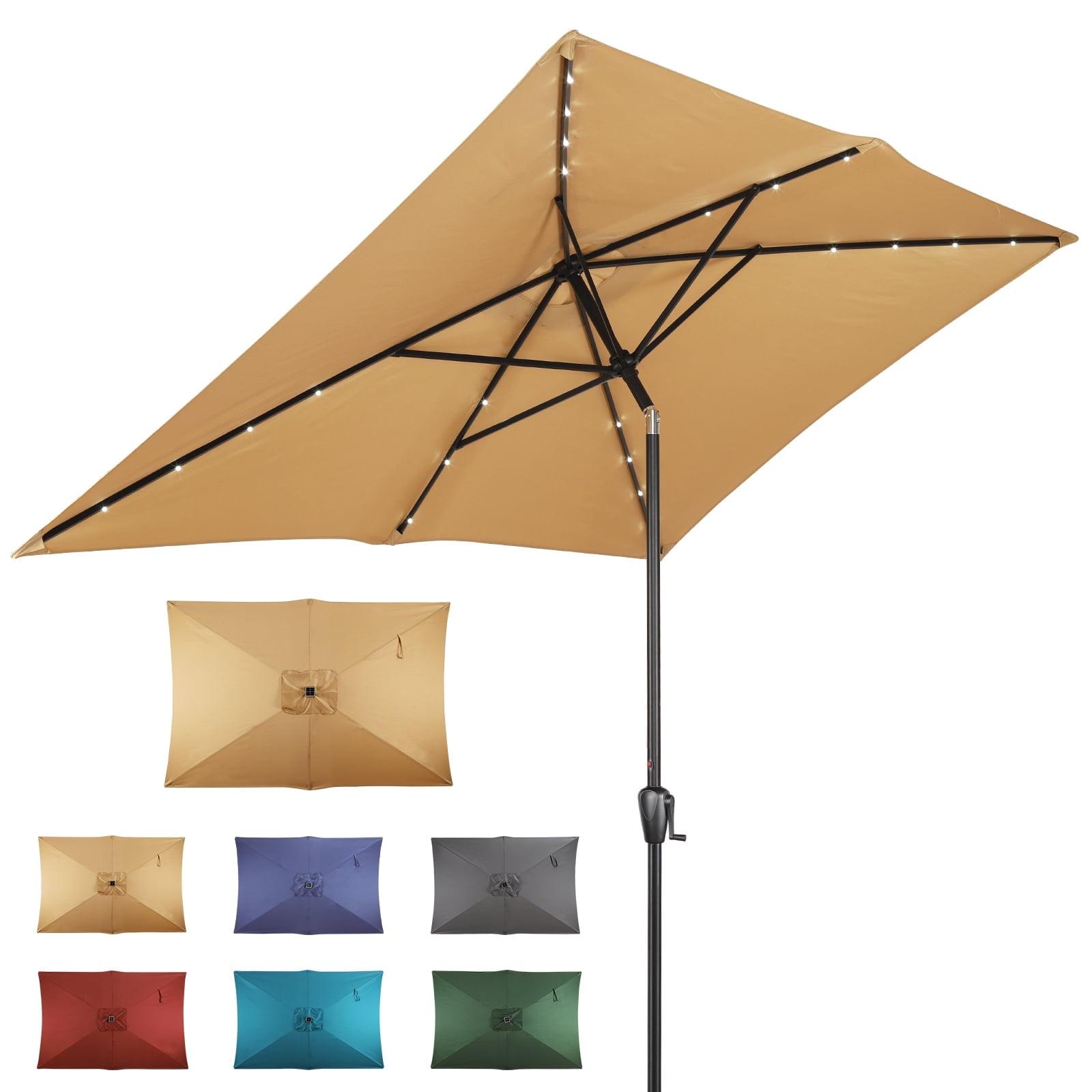 Nude Rectangular Steel Outdoor Umbrella with Solar LED Lights