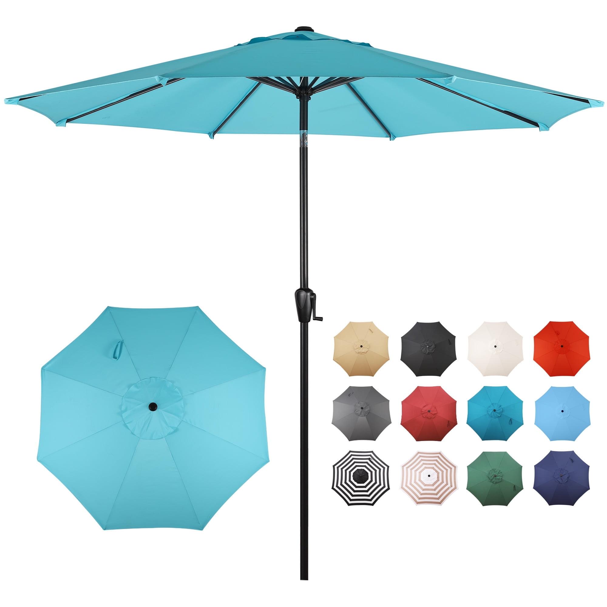 Aqua 9 ft Round Steel Market Patio Umbrella with Crank Lift