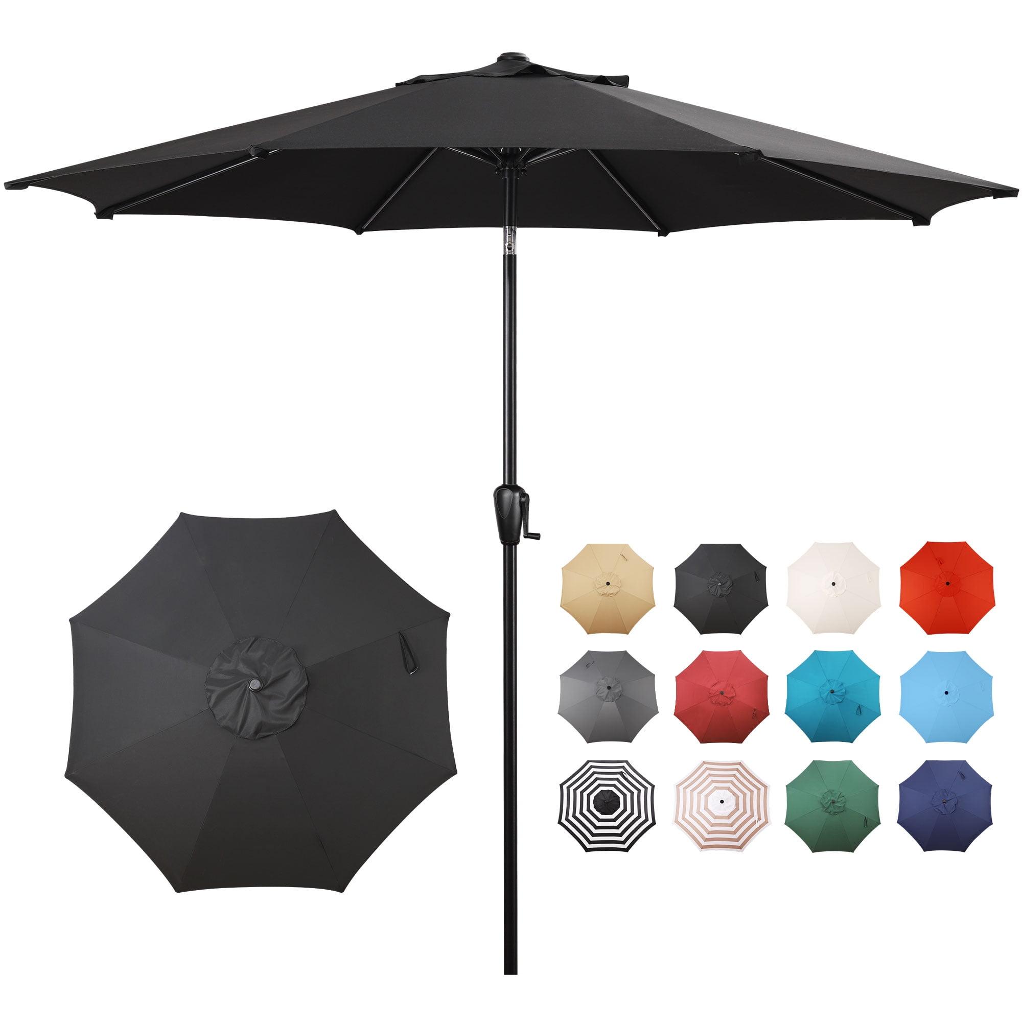 Sun-Ray 9' Black Round Market Umbrella with Push Button Tilt and Crank