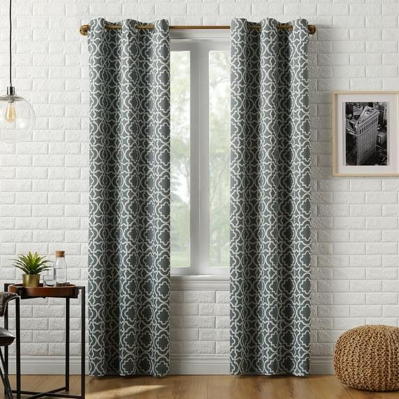 40"x84" Sun Zero Blackout Barnett Trellis Grommet Curtain Panel Gray: Thermal Insulated, Energy Efficient, Noise Reduction