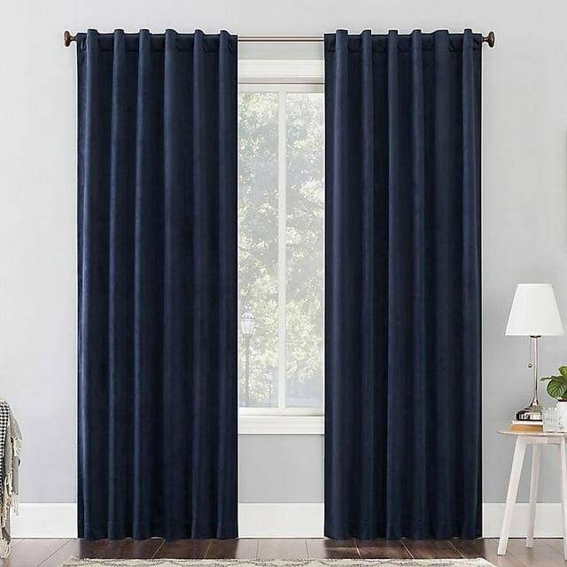 Navy Blue Velvet Thermal Blackout Curtain Panel