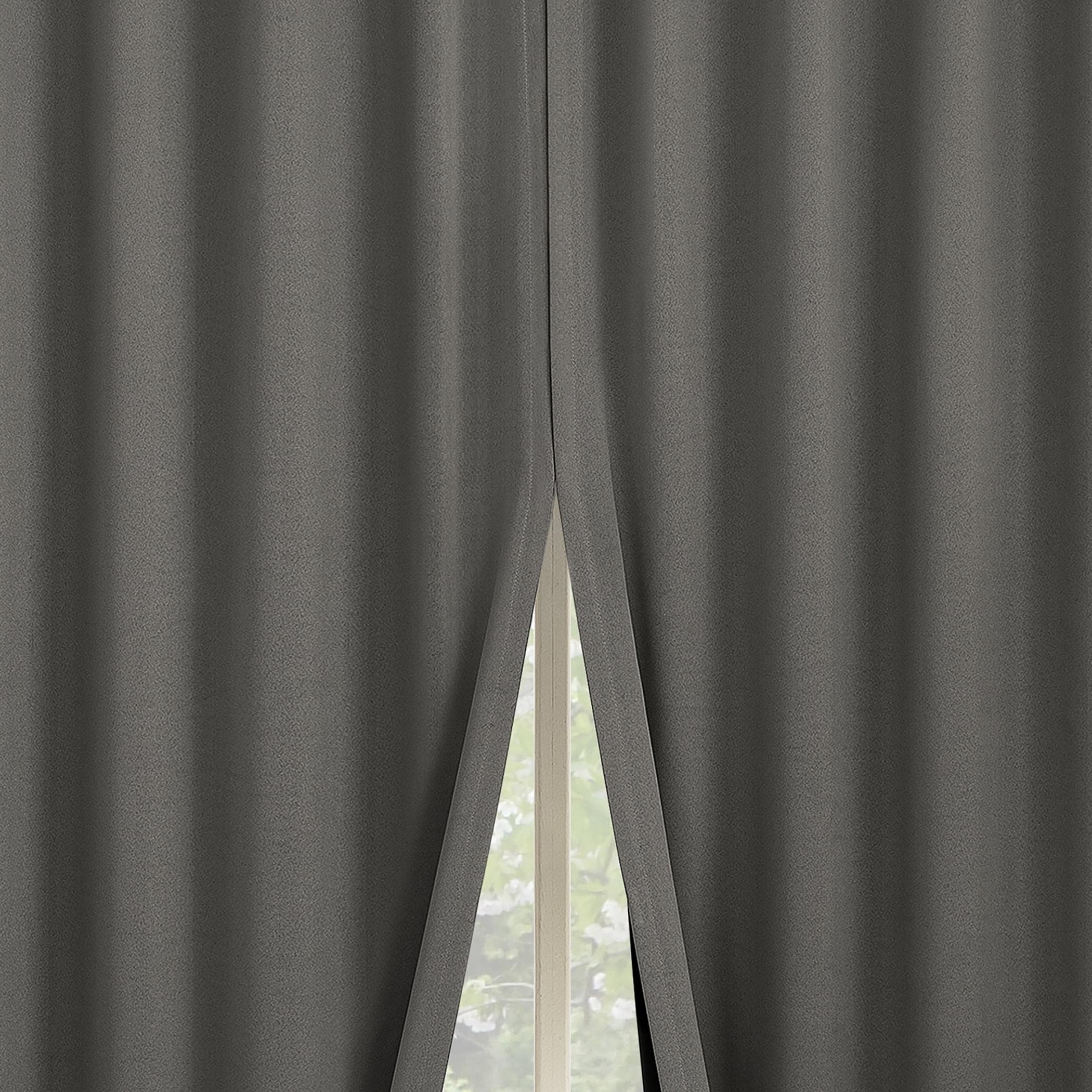 Aria Gray Polyester Blackout Back Tab Curtain Panel Pair