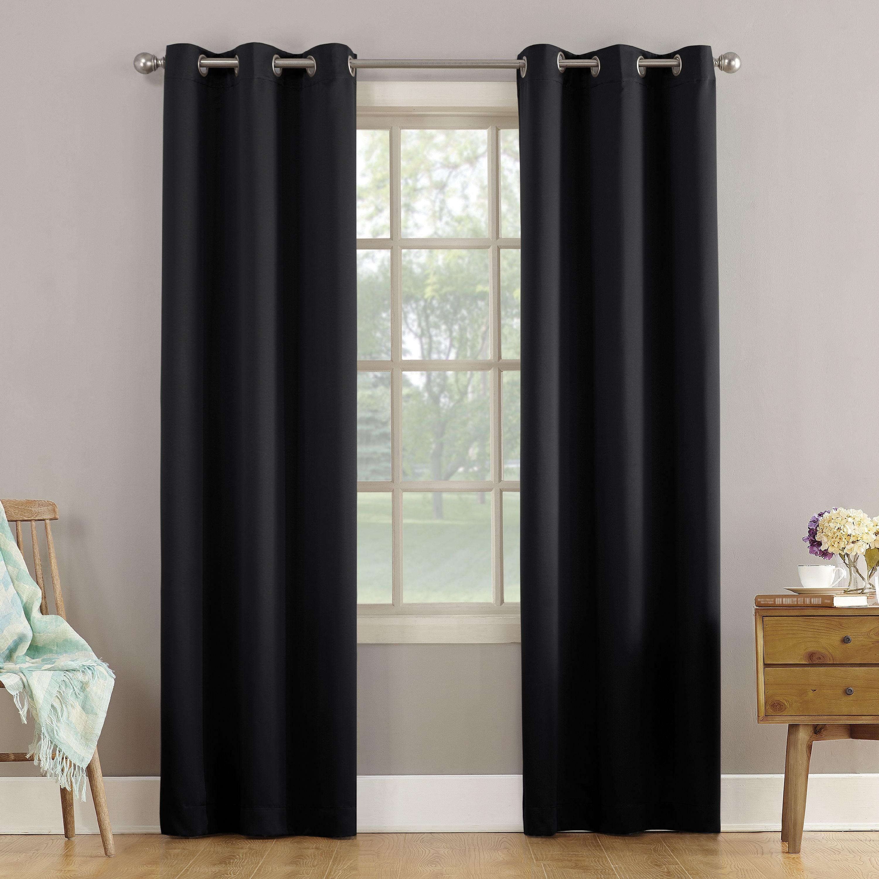 Sun Zero Arya Room Darkening Grommet Curtain Panel, Black, 40x95