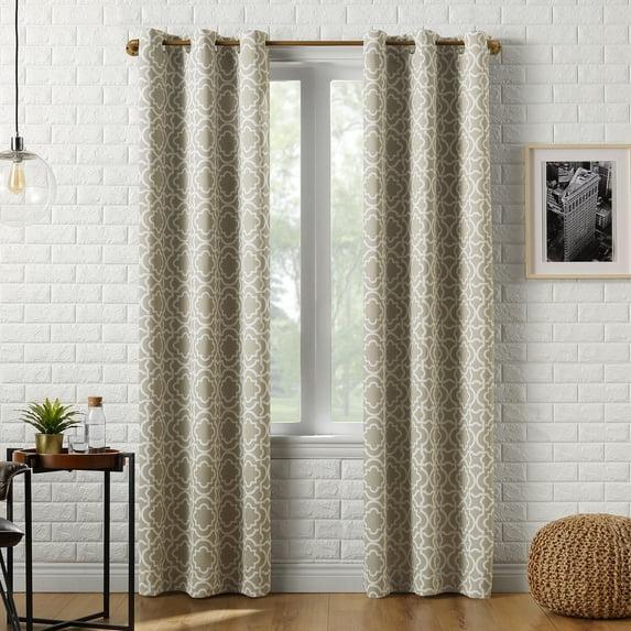 40"x63" Sun Zero Blackout Barnett Trellis Grommet Curtain Panel Taupe: Thermal Insulated, Energy Efficient, Noise Reduction