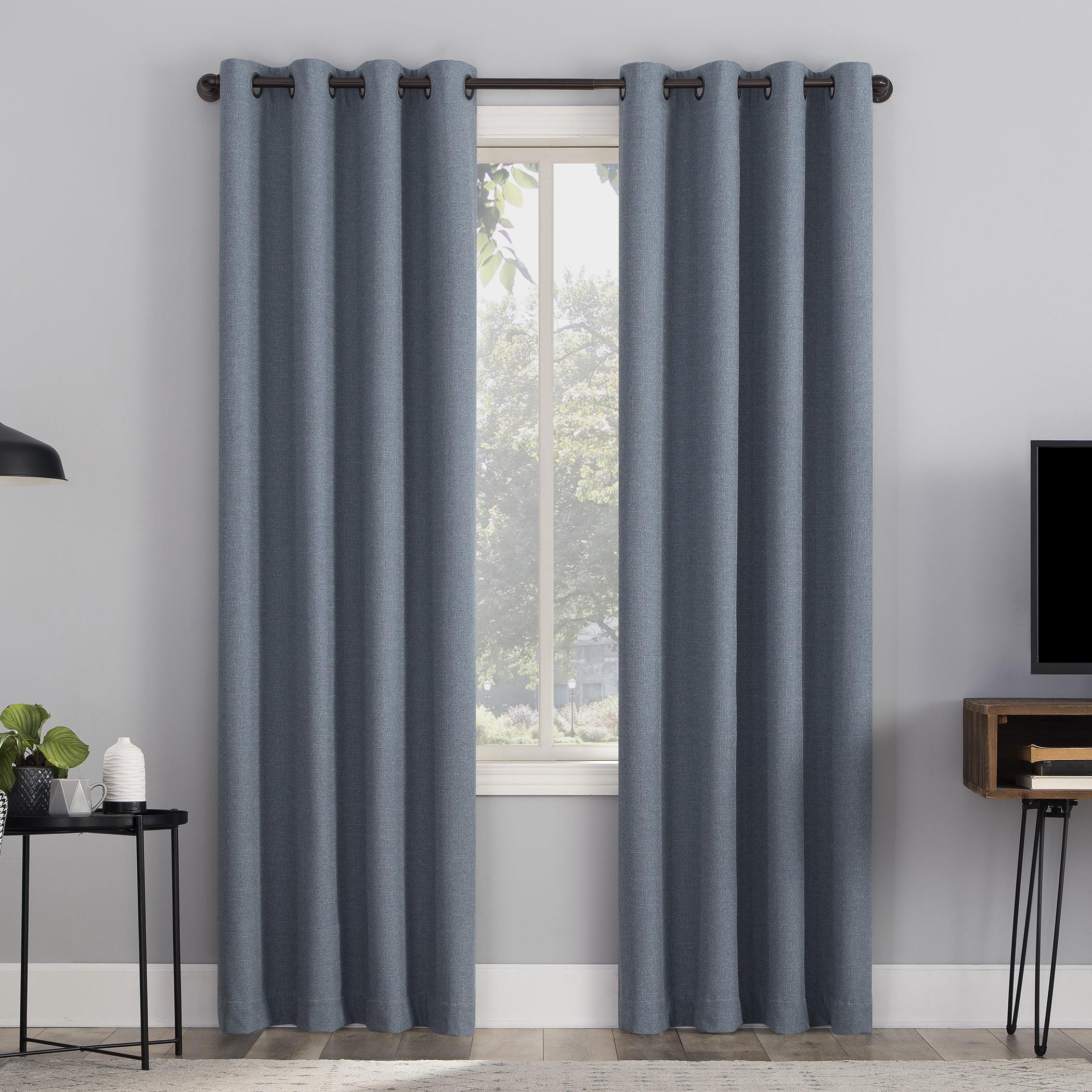 Blue Polyester Blackout Grommet Curtain Panel