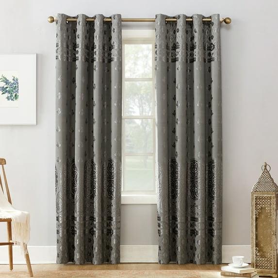 Sun Zero Velvet Texture Medallion Blackout Grommet Curtain Panel