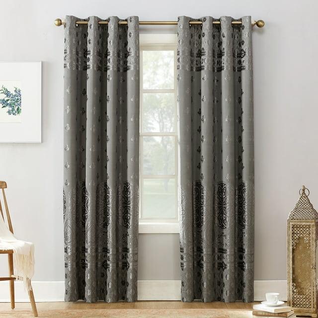 Sun Zero Velvet Texture Medallion Blackout Grommet Curtain Panel