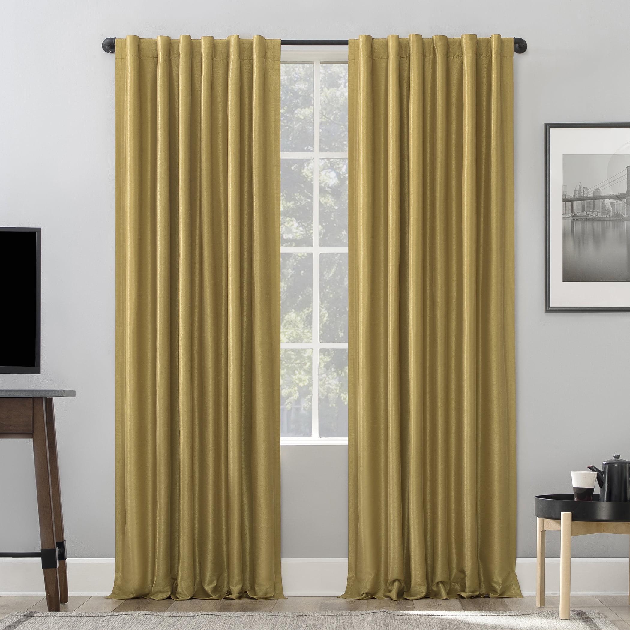 Gold Faux Silk Blackout Back Tab Curtain Panel 50" x 84"