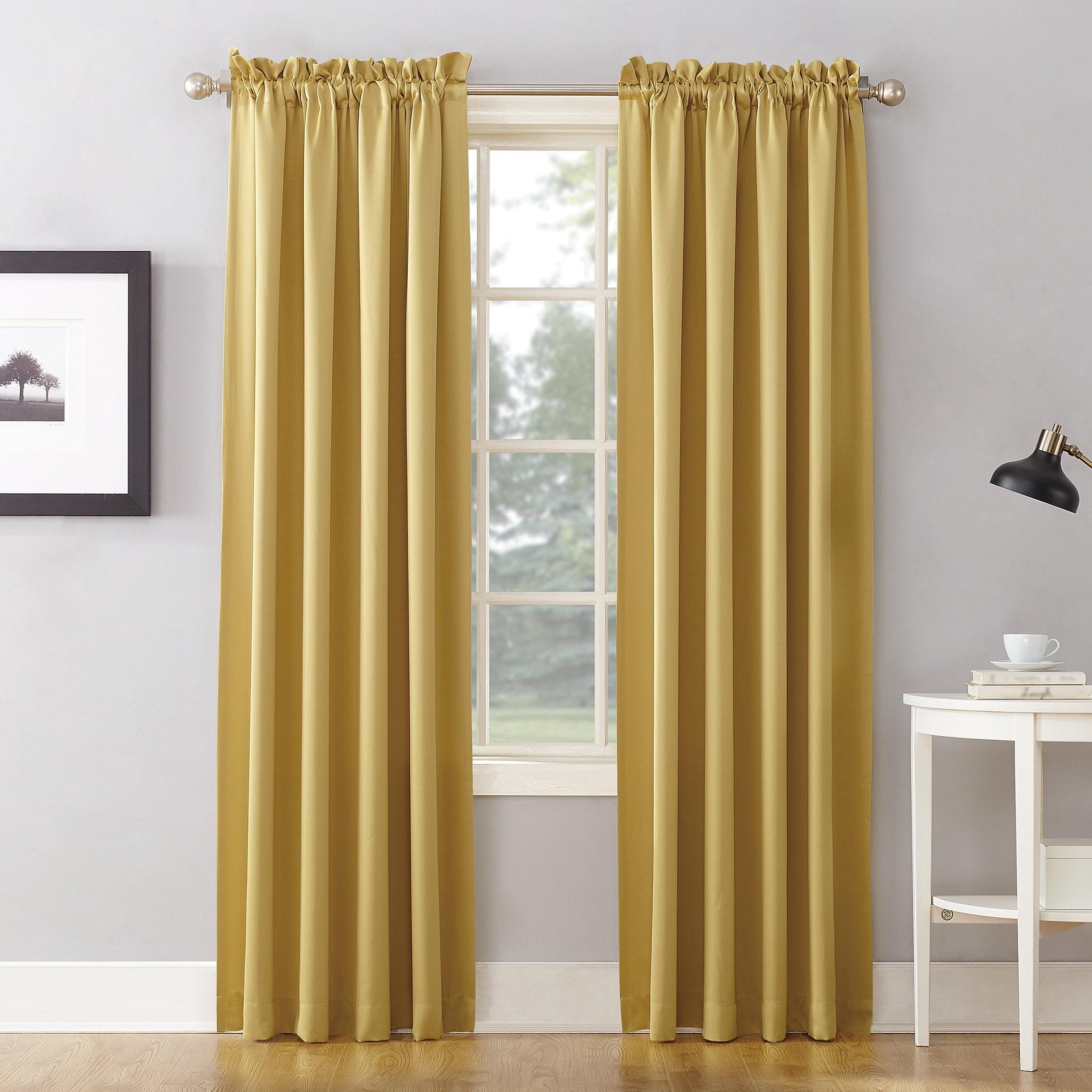 Sun Zero Kylee Energy Efficient Room Darkening Rod Pocket Curtain Panel, 54" X 63", Flax Gold