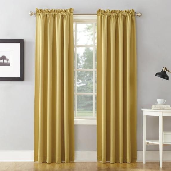 Sun Zero Kylee Energy Efficient Room Darkening Rod Pocket Curtain Panel, 54" X 63", Flax Gold