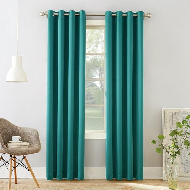 54"x95" Sun Zero Room Darkening Seymour Grommet Curtain Panel Marine: Modern Energy Efficient Living Room Decor