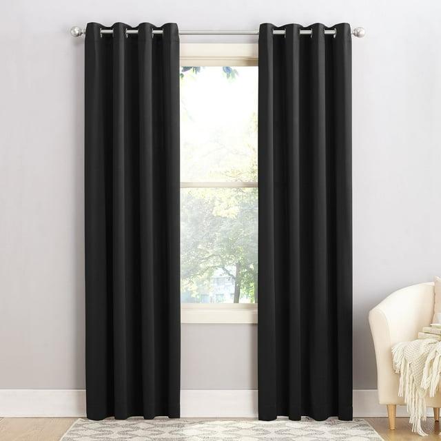 54"x108" Sun Zero Room Darkening Seymour Grommet Curtain Panel Black: Modern Energy Efficient Living Room Decor