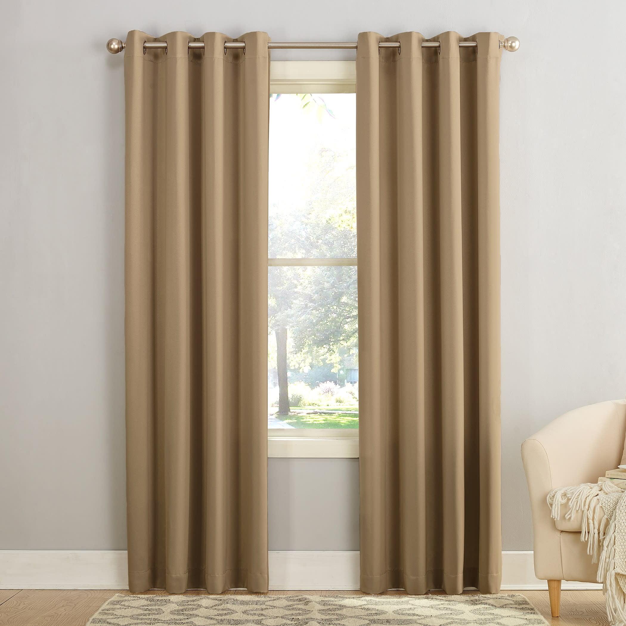 54"x84" Sun Zero Room Darkening Seymour Grommet Curtain Panel Taupe: Modern Faux Silk, Energy Efficient, Living Room