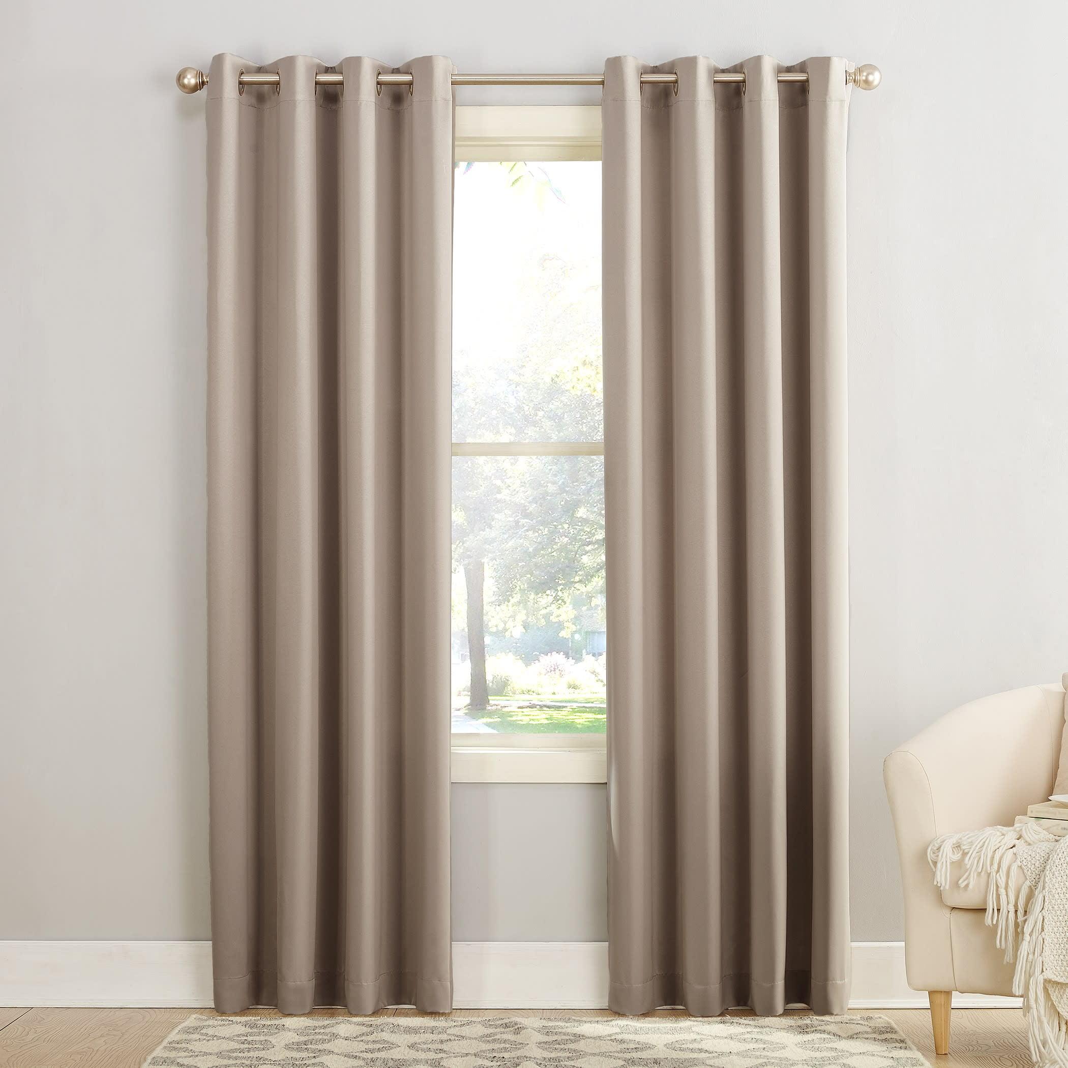 54"x95" Sun Zero Room Darkening Seymour Grommet Curtain Panel Beige: Modern Faux Silk Living Room Curtain