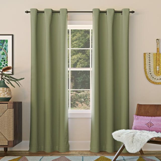 40"x84" Sun Zero Blackout Kenneth Energy Saving Grommet Curtain Panel Green: Modern Noise Reduction Twill