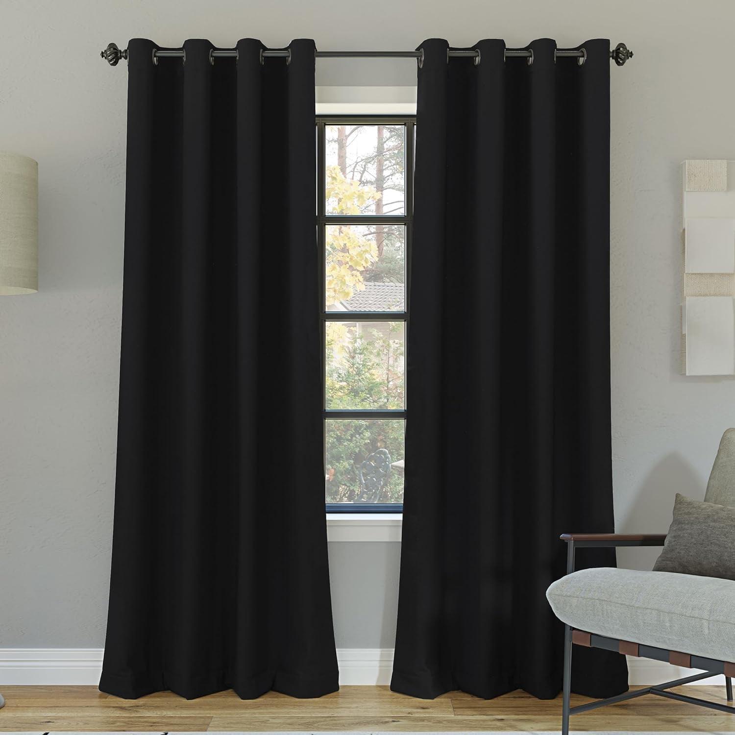 Black 84" Polyester Blackout Grommet Curtain Panel Pair