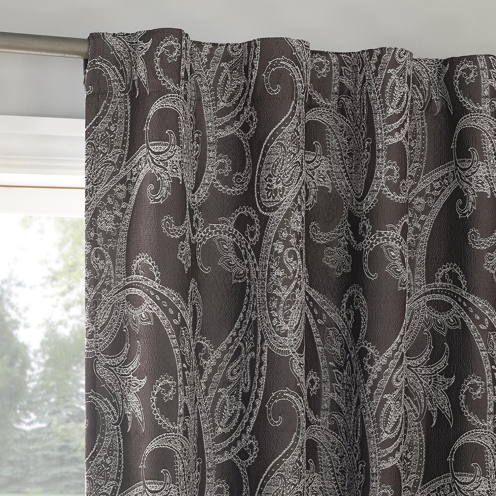 Pedra Paisley Embroidery 100% Blackout Back Tab Curtain Panel