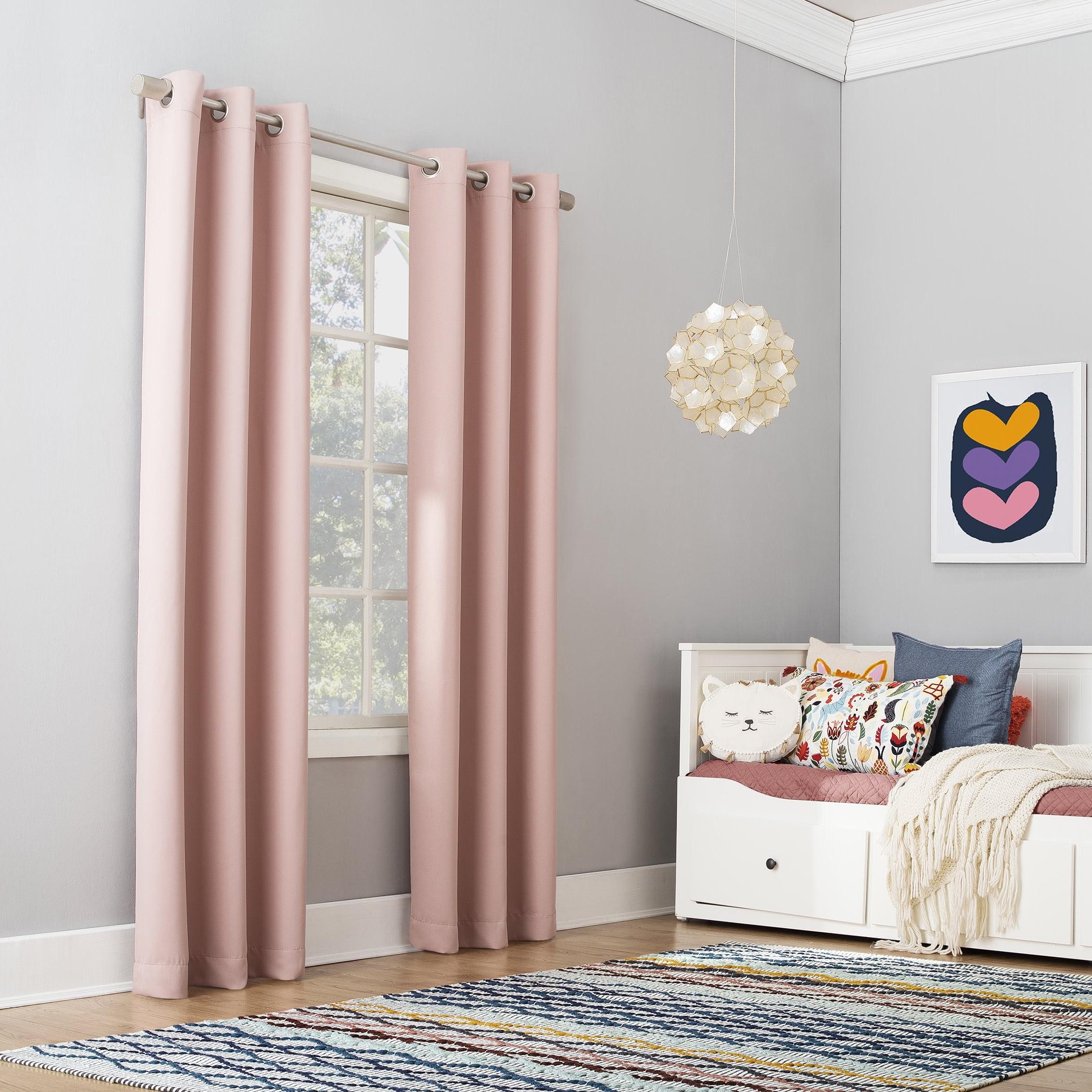 40"x95" Sun Zero Blackout Riley Kids' Bedroom Grommet Curtain Panel Blush: Noise Reduction, Energy Efficient
