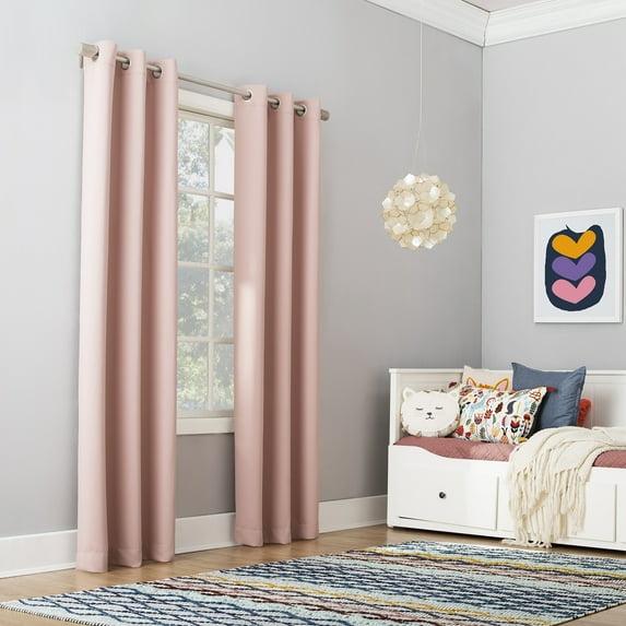 40"x95" Sun Zero Blackout Riley Kids' Bedroom Grommet Curtain Panel Blush: Noise Reduction, Energy Efficient
