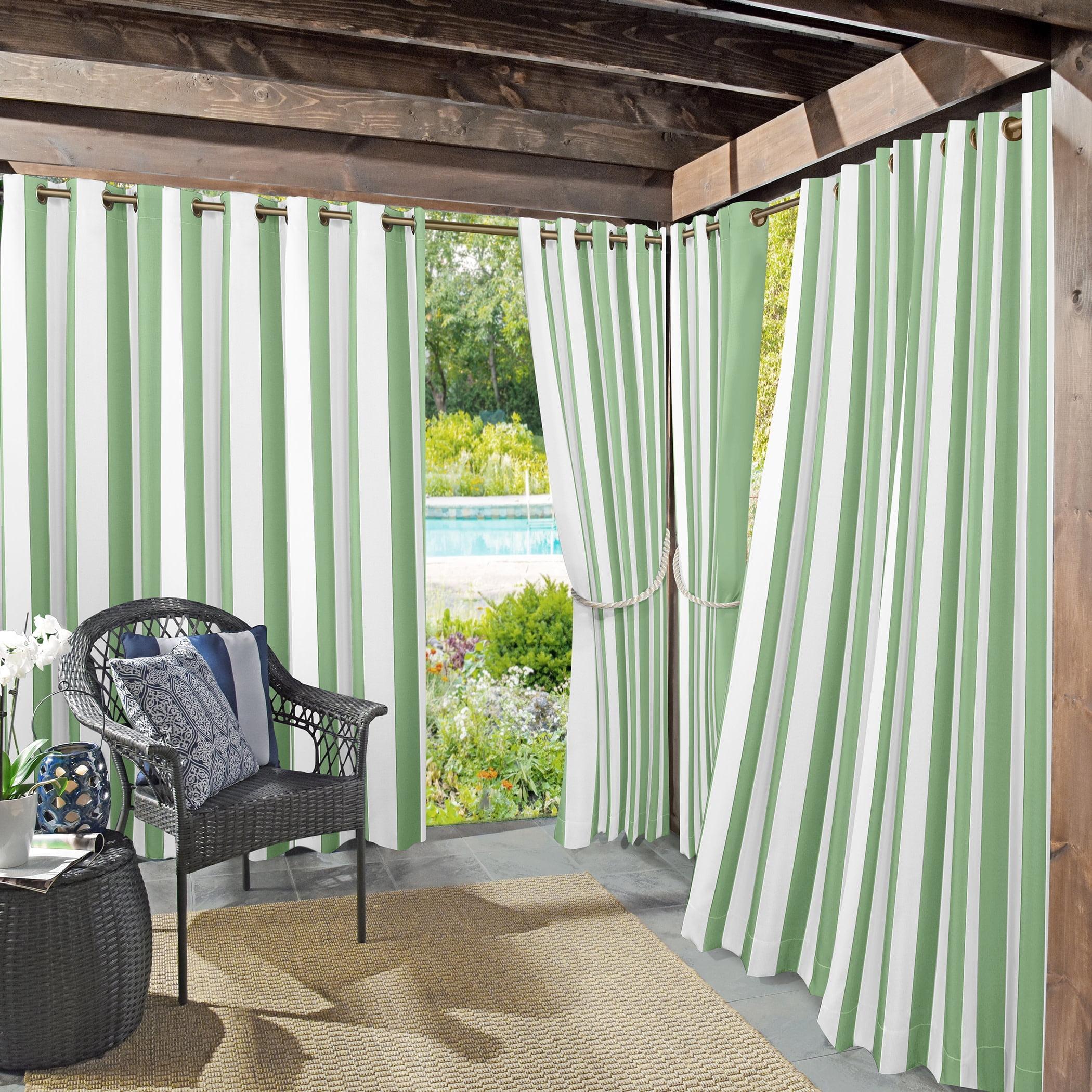 108"x54" Valencia Cabana Striped Indoor/Outdoor UV Protectant Room Darkening Grommet Curtain Panel Spa Green - Sun Zero