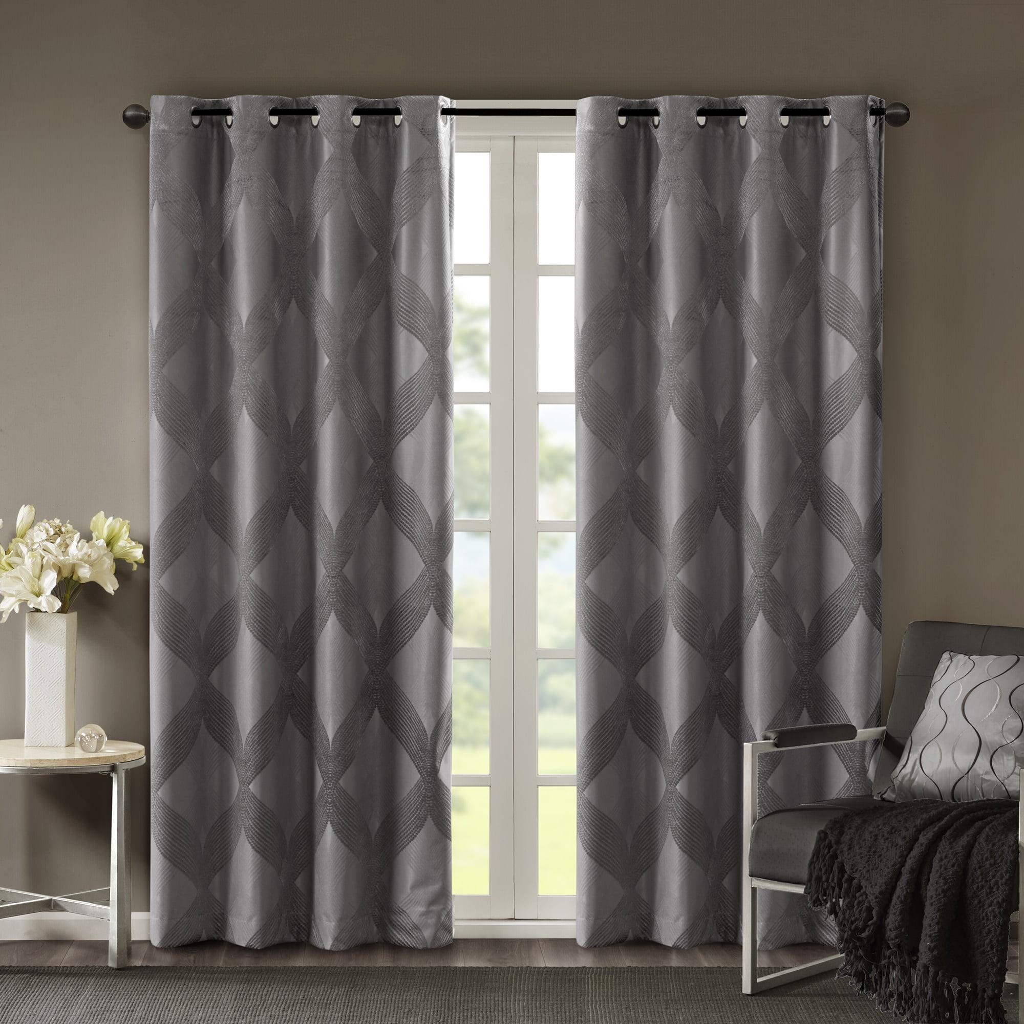 Charcoal Ogee Knitted Jacquard Blackout Curtain Panel