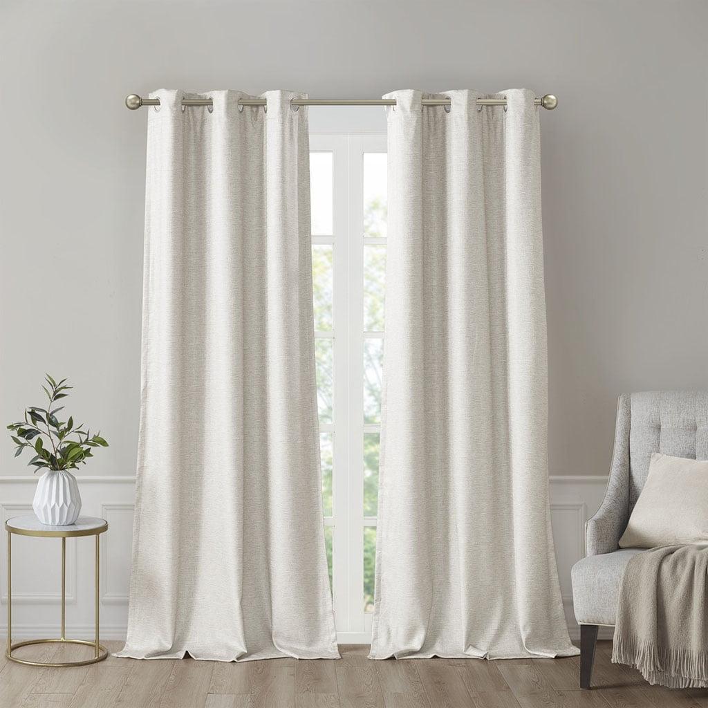 Ivory Faux Silk Blackout Grommet Window Curtains, 84"