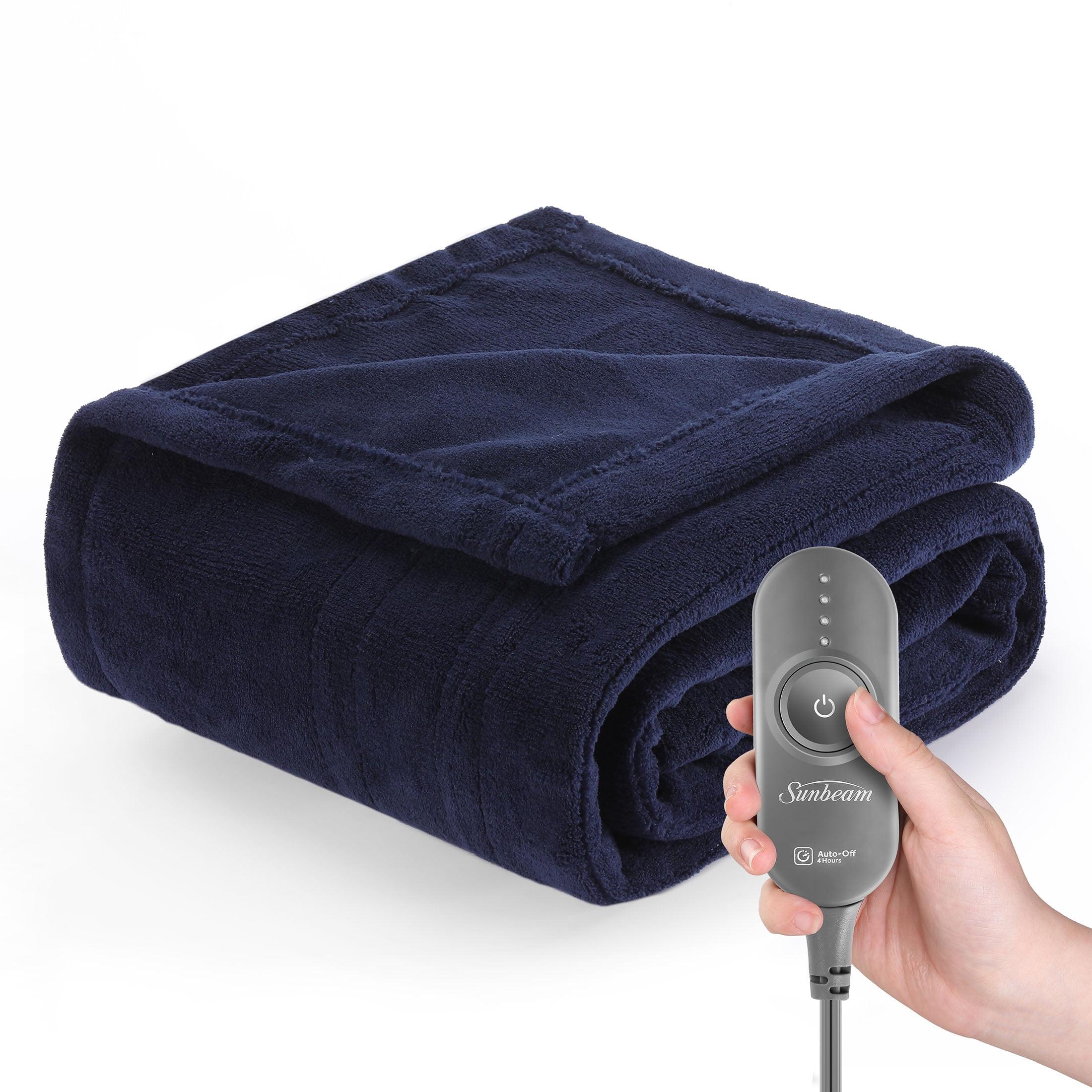 Sunbeam Microplush Electric Heated Throw Blanket, Polyester Poseidon Blue, 50" x 60"