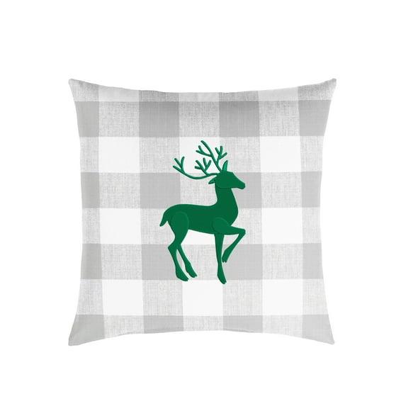Sunbrella Deer Buffalo Plaid Indoor/ Outdoor Pillow, 18 in x 18 in Grey