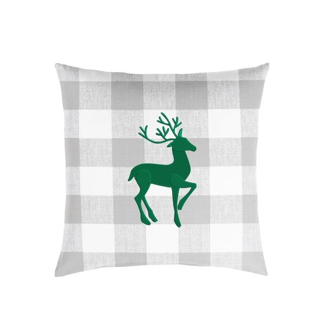 Sunbrella Deer Buffalo Plaid Indoor/ Outdoor Pillow, 18 in x 18 in Grey