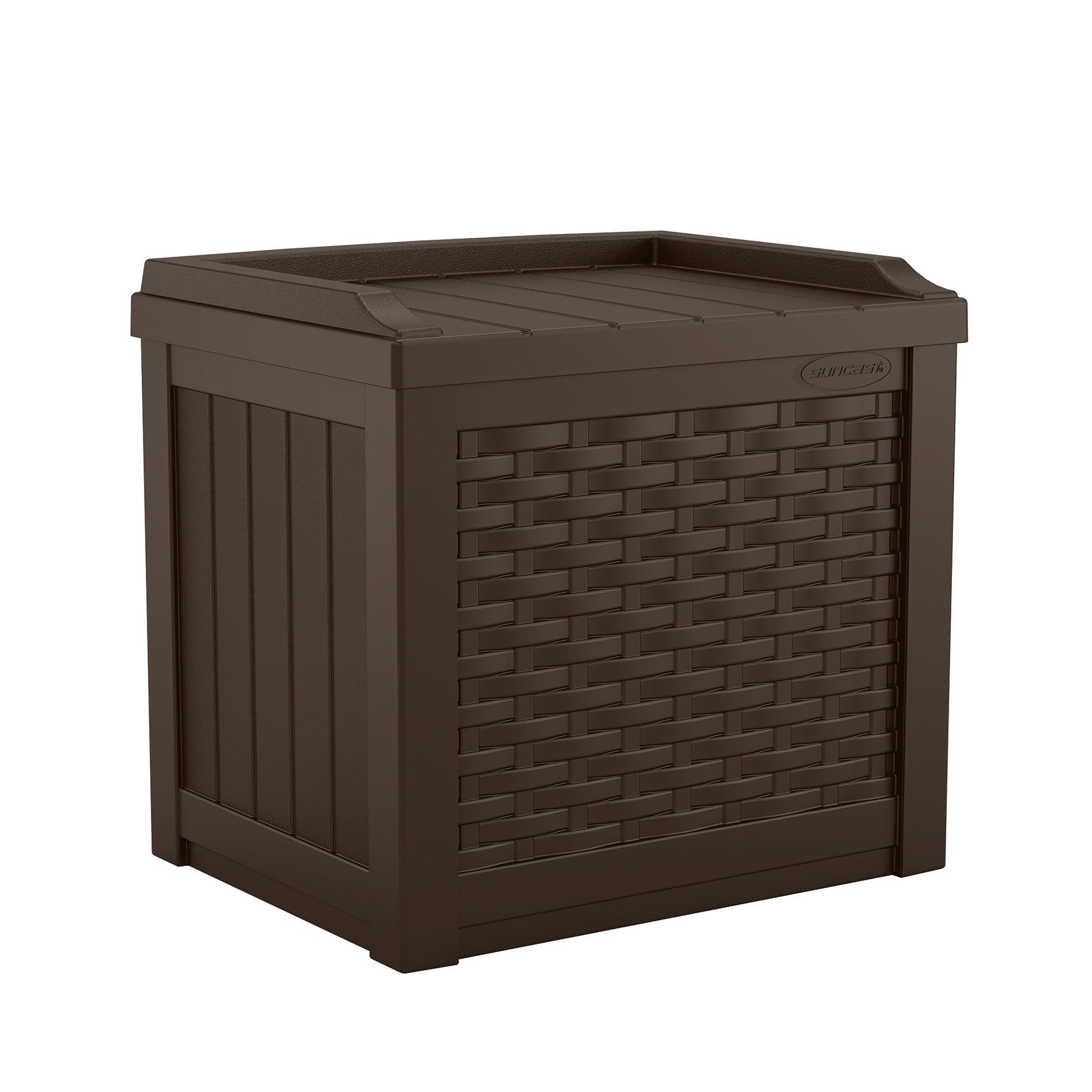 Suncast Suncast Wicker 22 Gallon Water Resistant Resin Deck Box with Storage Seat in Java