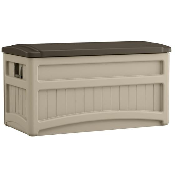 Suncast Suncast 78 Gallon Water Resistant Resin Deck Box with Wheels in Light Taupe/Mocha