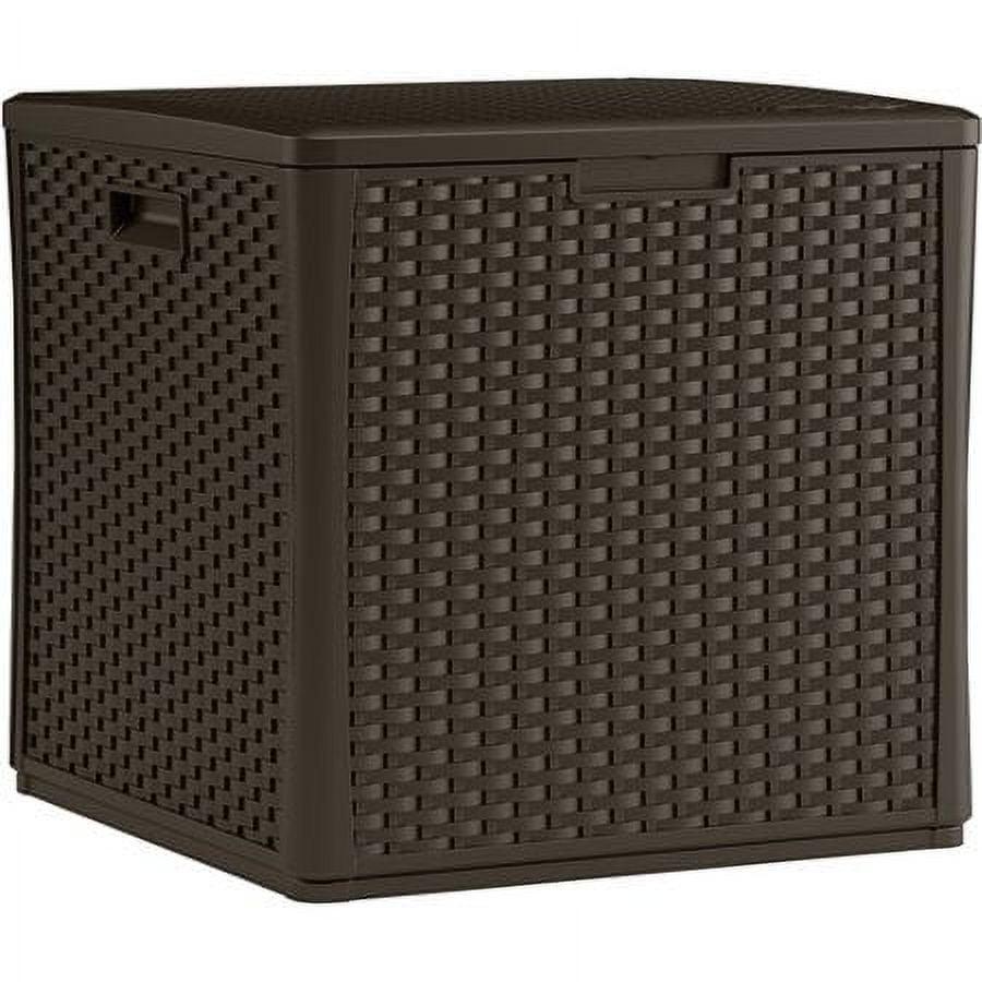 Large Brown Wicker 60-Gal Lockable Deck Storage Cube