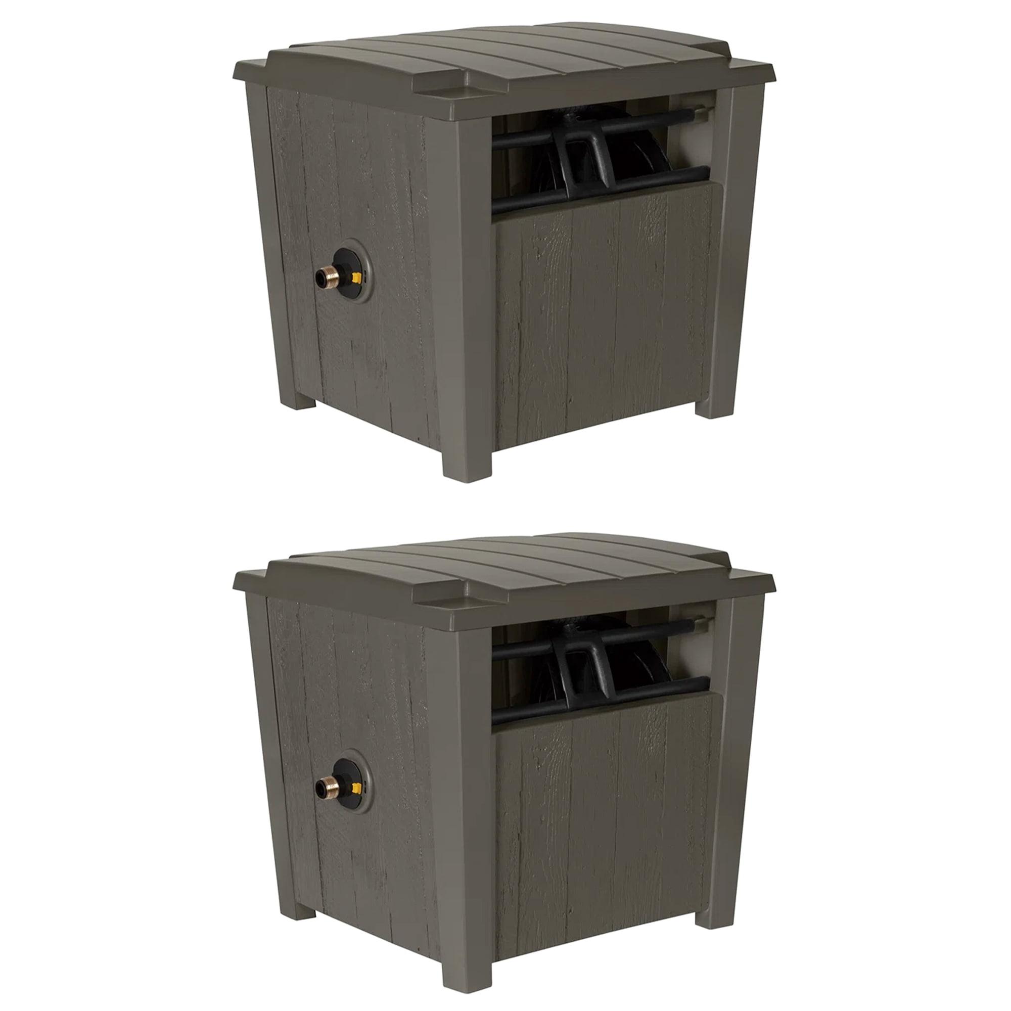 Suncast Farmington Smart Tube Weatherproof Outdoor Hideaway Standard Garden Hose Storage Pot Container with Brass Connections, Stoney (2 Pack)