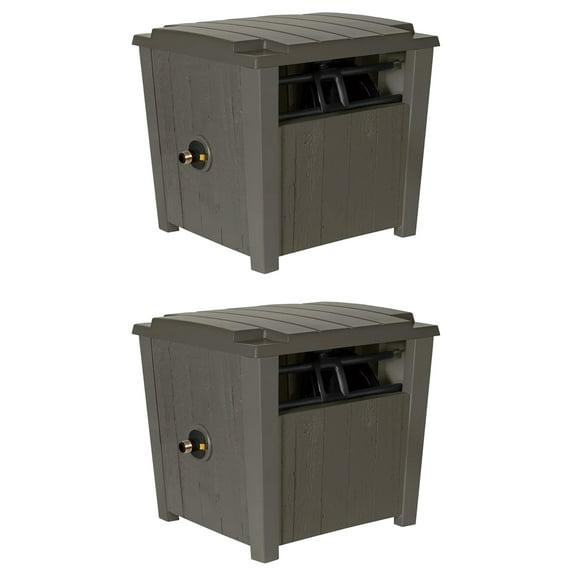 Suncast Farmington Smart Tube Weatherproof Outdoor Hideaway Standard Garden Hose Storage Pot Container with Brass Connections, Stoney (2 Pack)