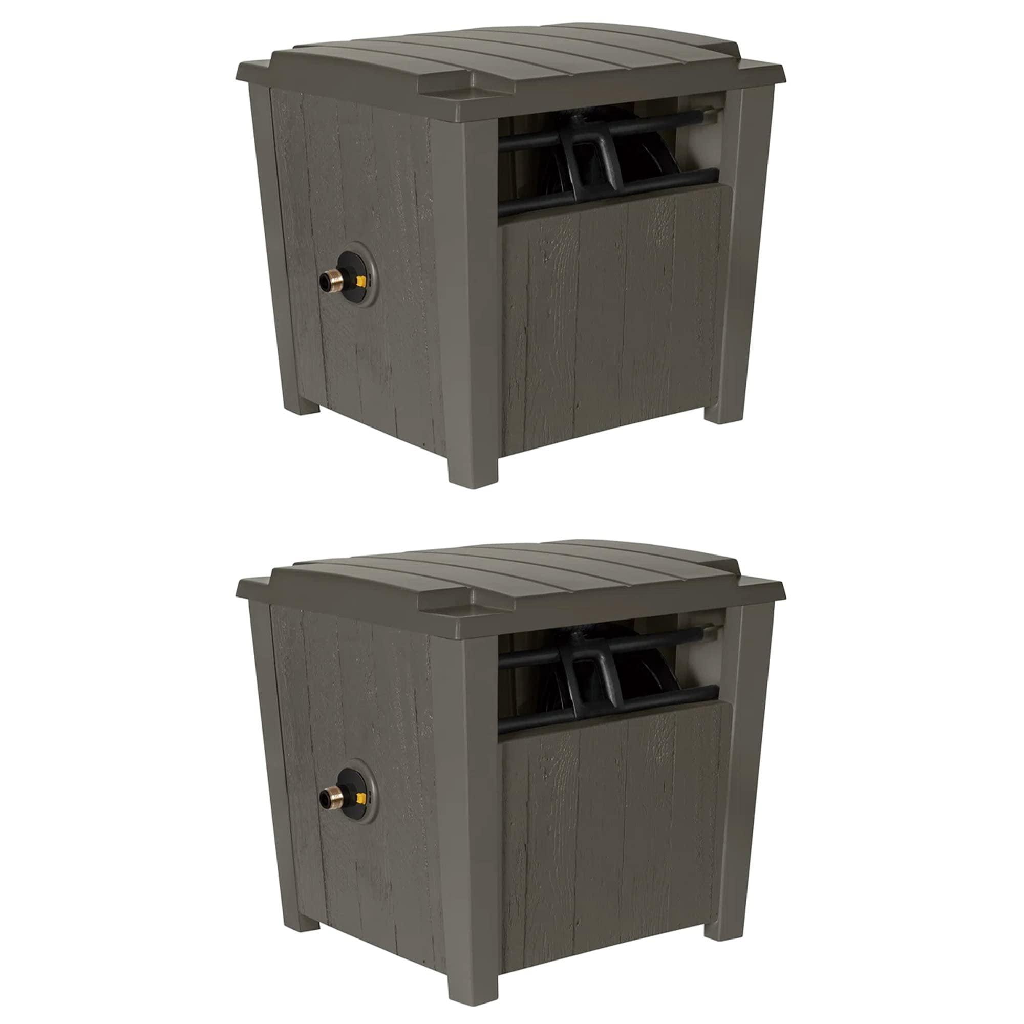 Suncast Farmington Smart Tube Weatherproof Outdoor Hideaway Standard Garden Hose Storage Pot Container with Brass Connections, Stoney (2 Pack)