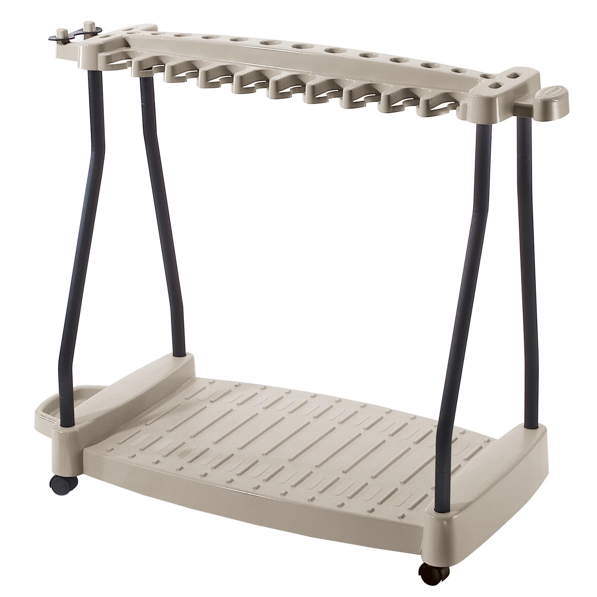 Suncast Light Taupe Steel-Core Tool Storage Rack with Wheels