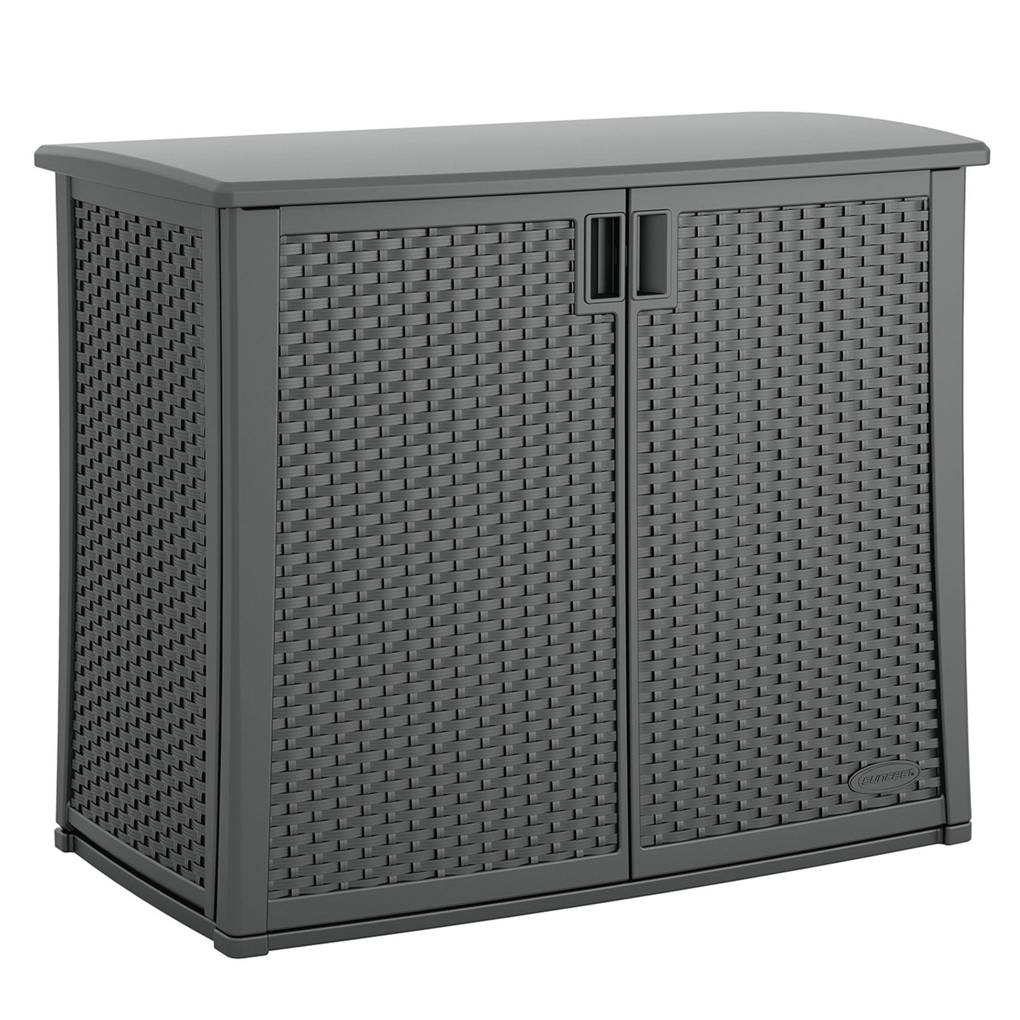 Suncast Lockable Outdoor 2-Door Cabinet Deck Box with Adjustable Shelf for Lawn, Garden, Patio, & Pool Accessory Storage, Cool Gray