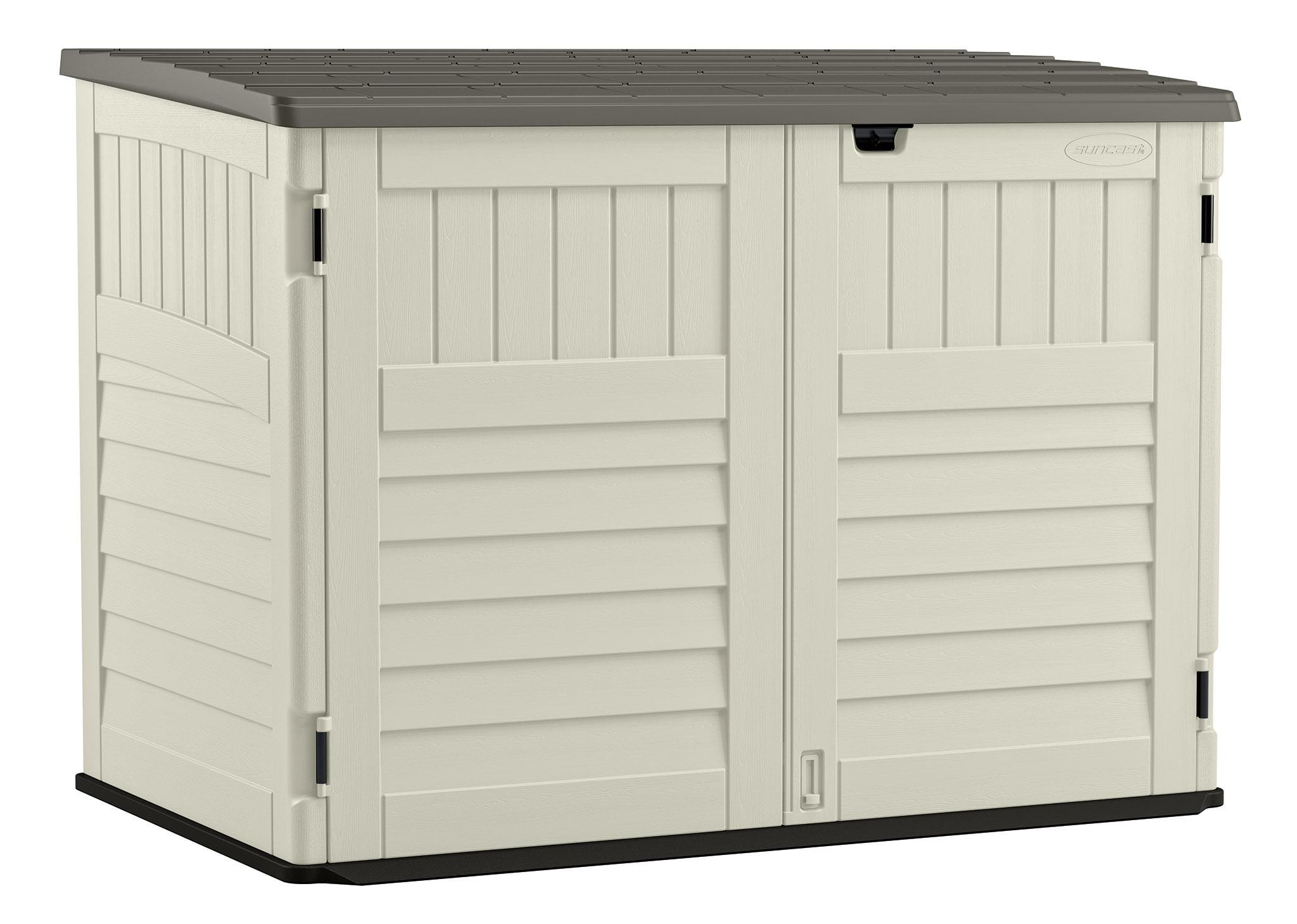 Medium Gray and Off-White Resin Horizontal Storage Shed with Floor Kit