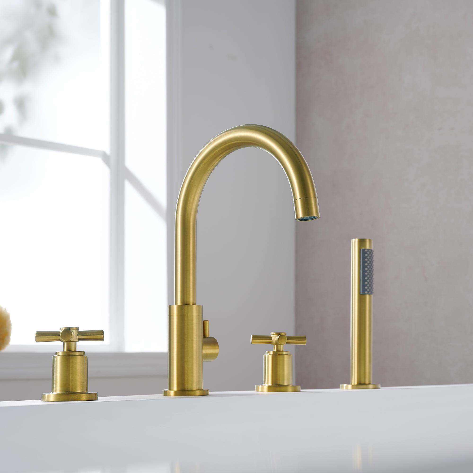 Brushed Gold Stainless Steel Deck-Mount Tub Faucet Set